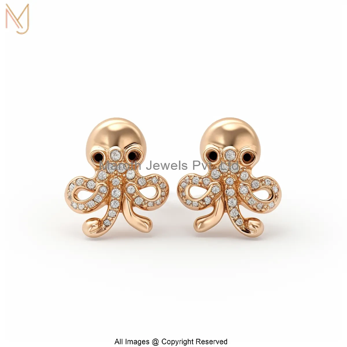 925 Silver Yellow Gold Plated Moissanite Diamond Octopus Stud Earring Manufacturer
