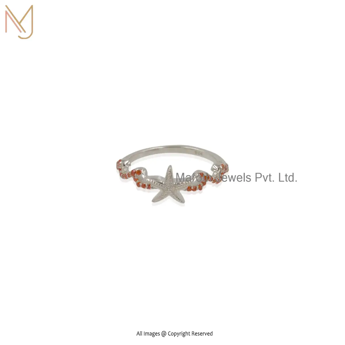 Private Label 925 Silver Natural silver Cz Orange Star Fish Ring
