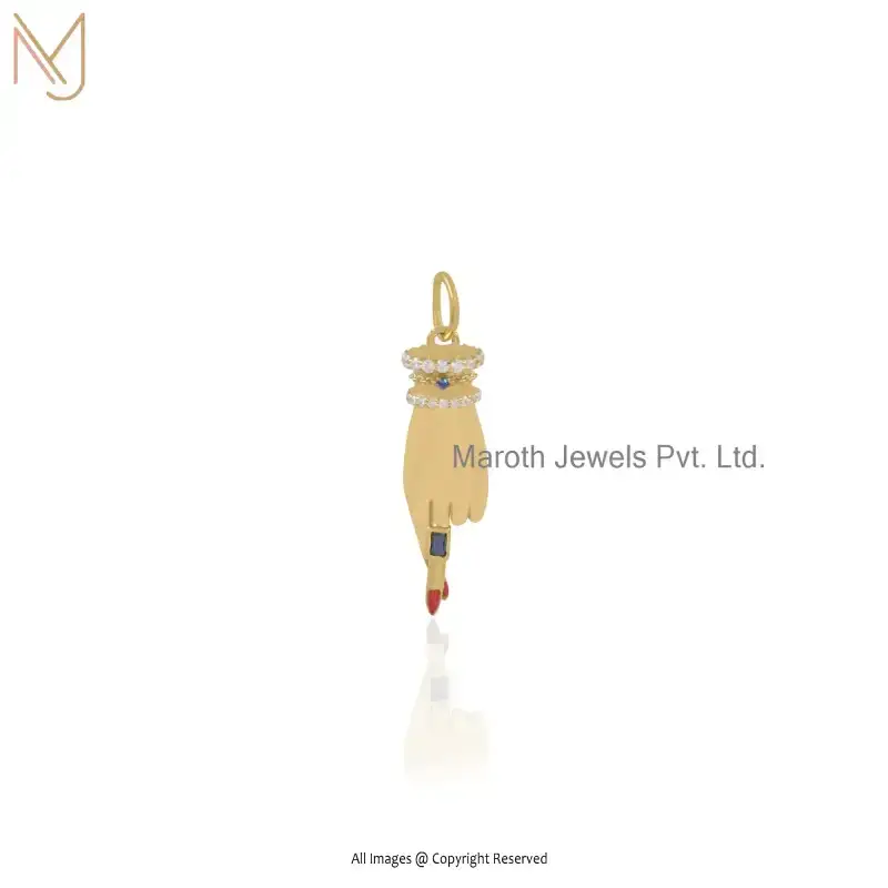 Wholesale 925 Silver Yellow Gold Plated Blue CZ Enamel Figa Gemstone Charm Pendant