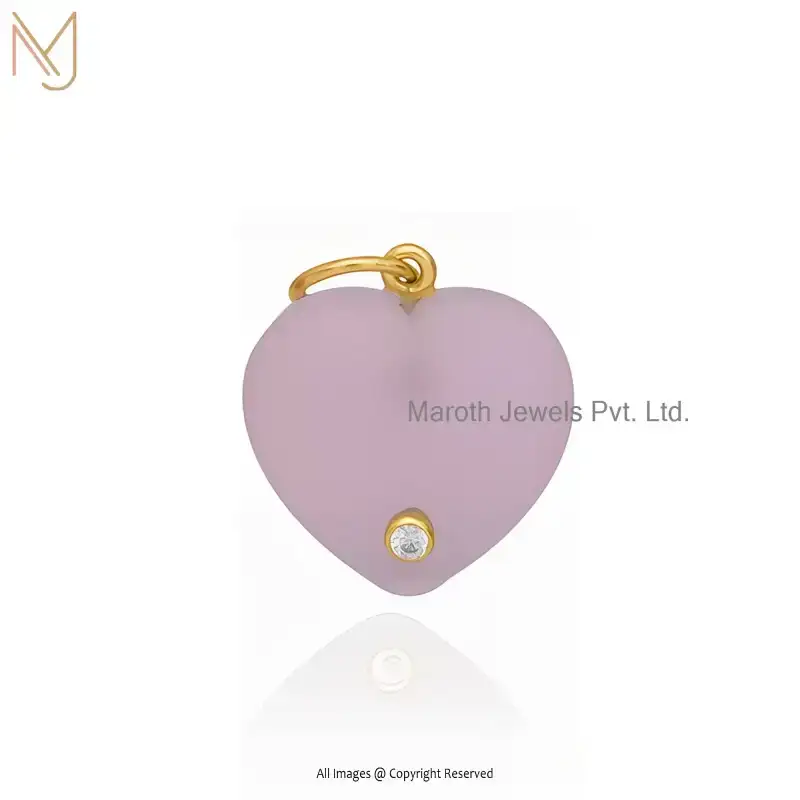 Private Lable 925 Sterling Silver Yellow Gold Plated Malachite And White CZ Heart Gemstone Pendant