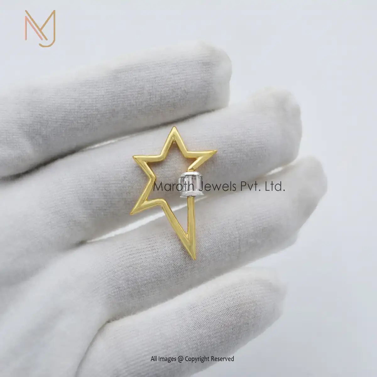 Wholesale 14K Yellow Gold White Topaz Baguettes Star Carabiner Lock Jewelry