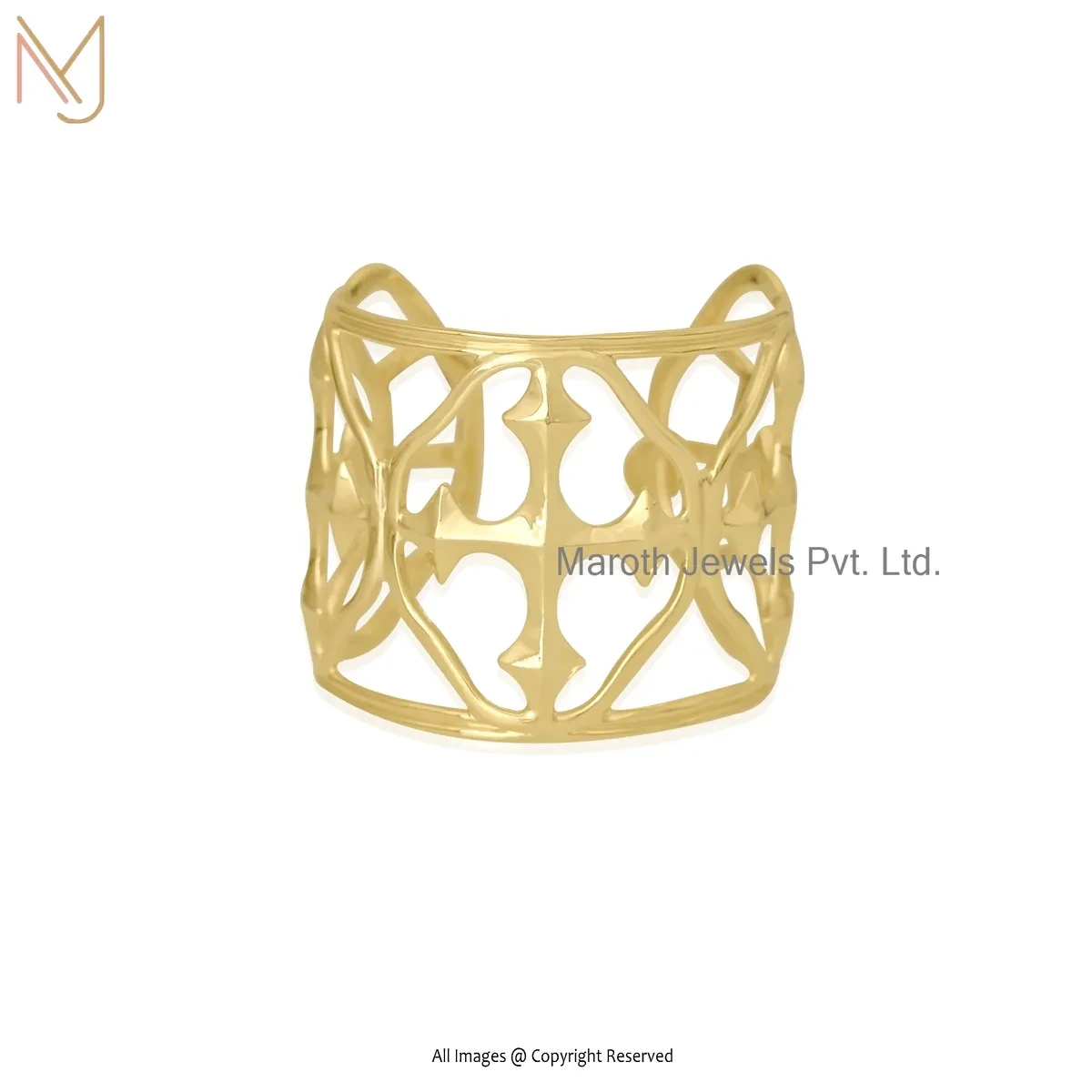 14K Yellow Gold Large Cuff Shield Bangle Manufacturer