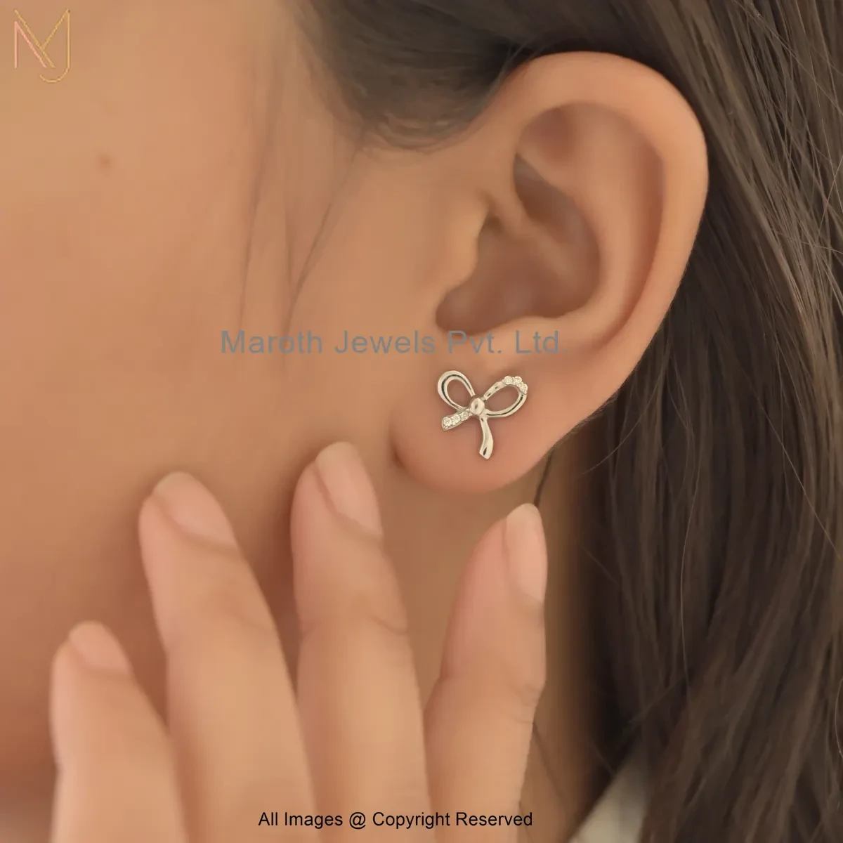 925 Silver Yellow Gold Plated Cubic Zircon Bow Knot Stud Earring Manufacturer