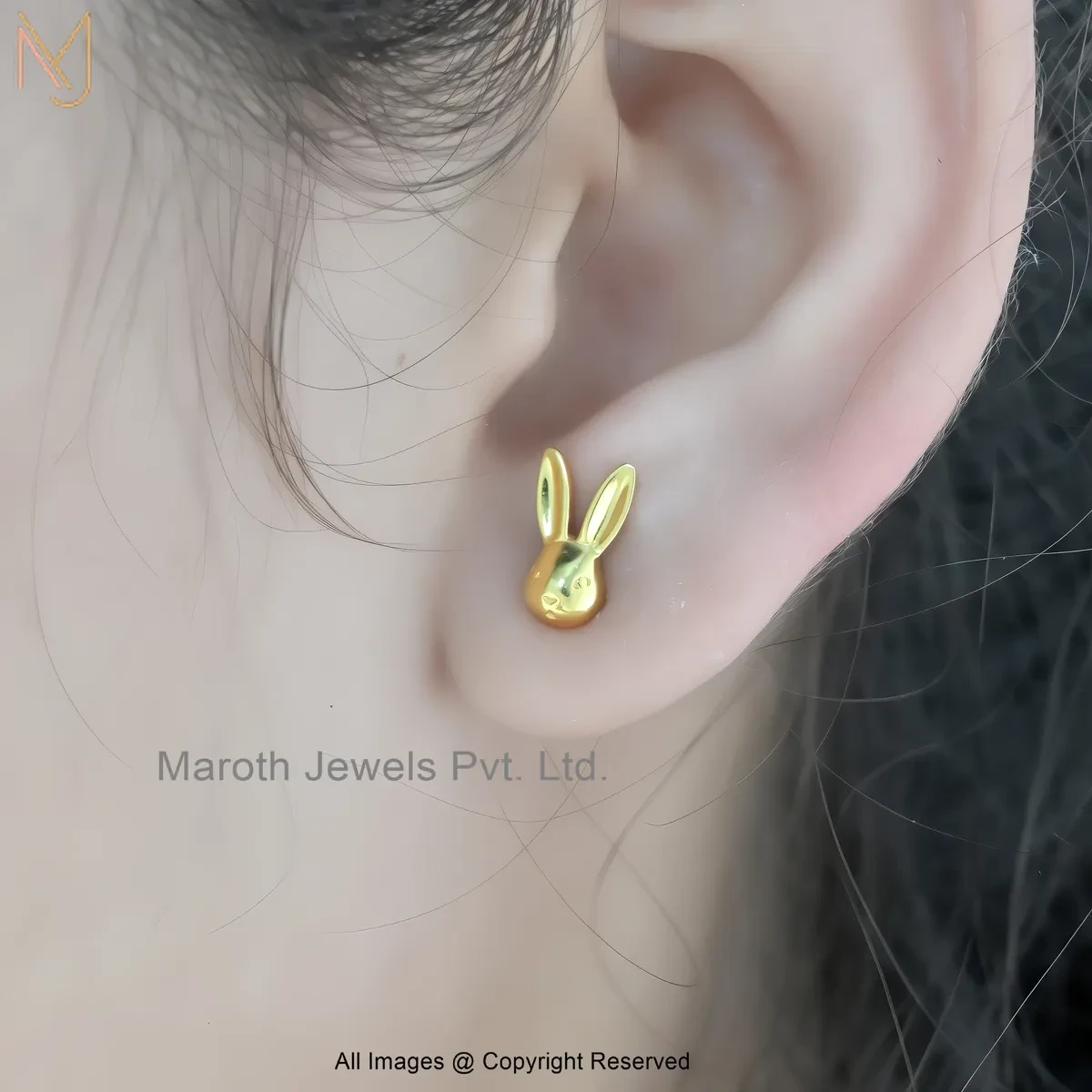 925 Silver Yellow Gold Plated Bunny Head Stud Earrings Manufacturer