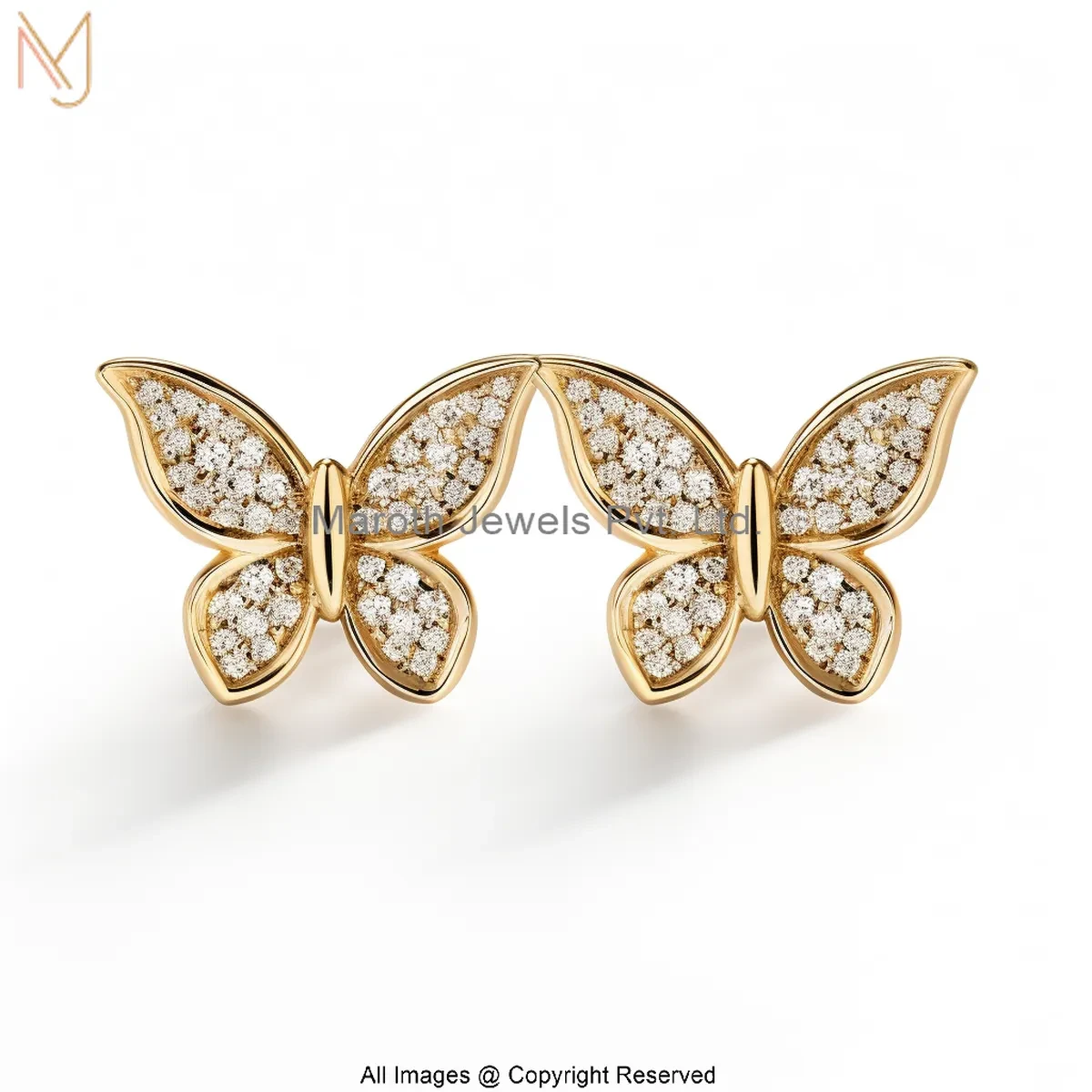 14K Yellow Gold Moissanite Butterfly Stud Earring Jewelry Supplier