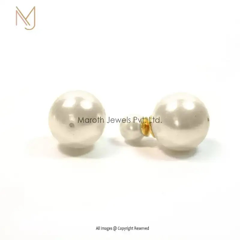 925 Silver Yellow Gold Pearl Stud Earring Manufacturer