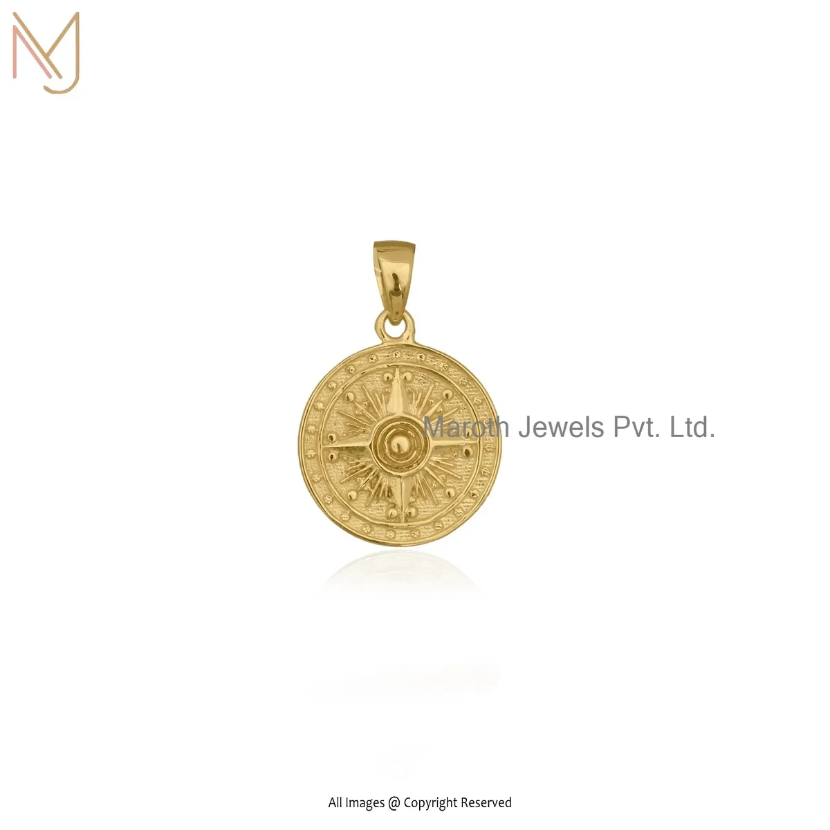 925 Silver Yellow Gold Plated Compass Charm Pendant Custom Jewelry
