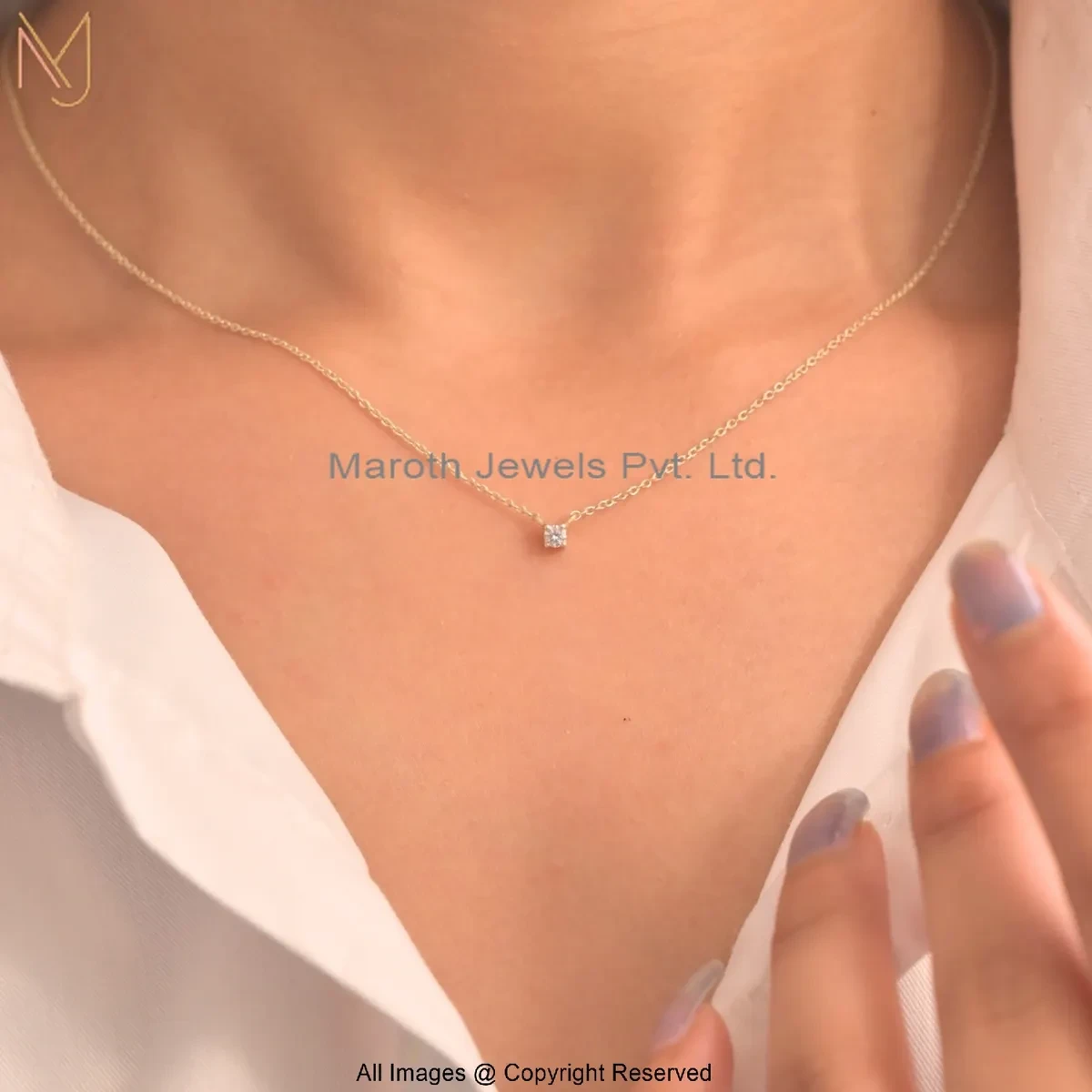 925 Silver Yellow Gold Plated Cubic Zircon Square-Cut Diamond Necklace Jewelry Supplier