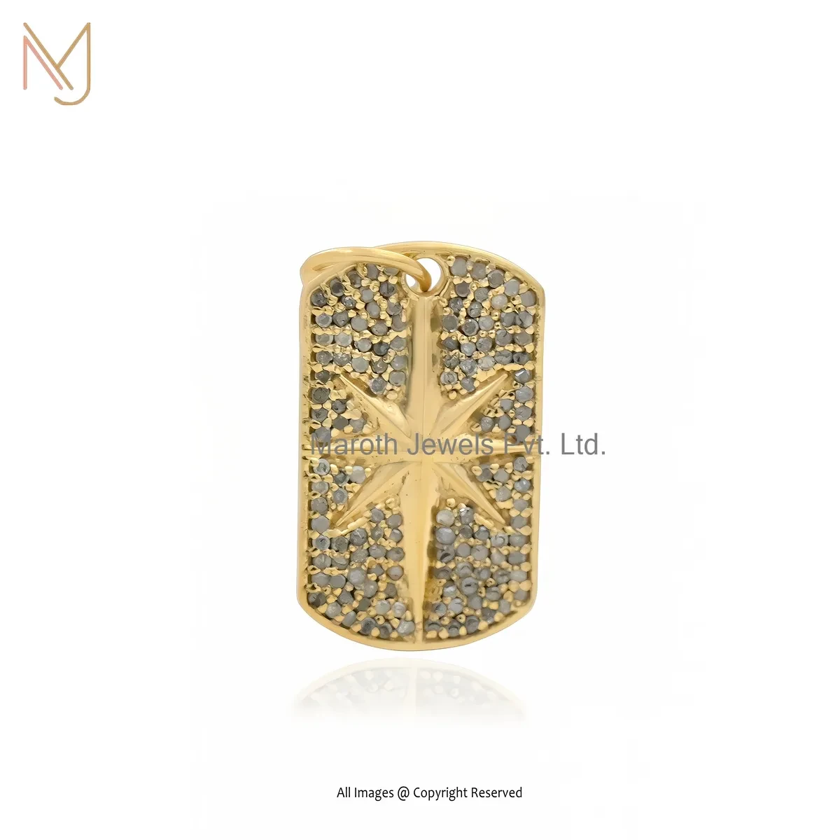 Wholesale 14K Yellow Gold Pave Diamond Starburst Dog Tag Pendant