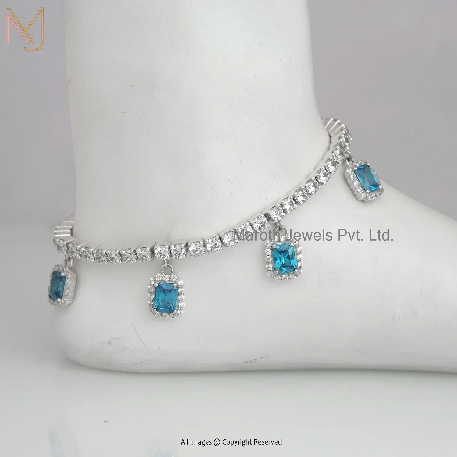 14K Yellow Gold Cubic Zircon Gemstone Anklet Jewelry Supplier