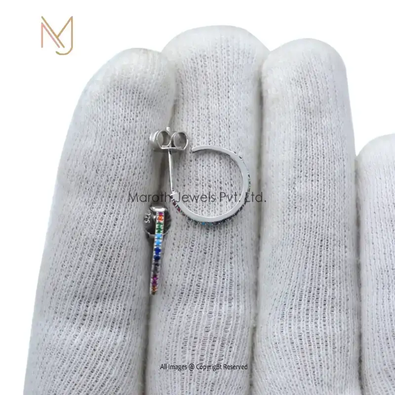 925 Silver White Gold Multi Color Stone Hoops Earrings Jewelry Manufacturer