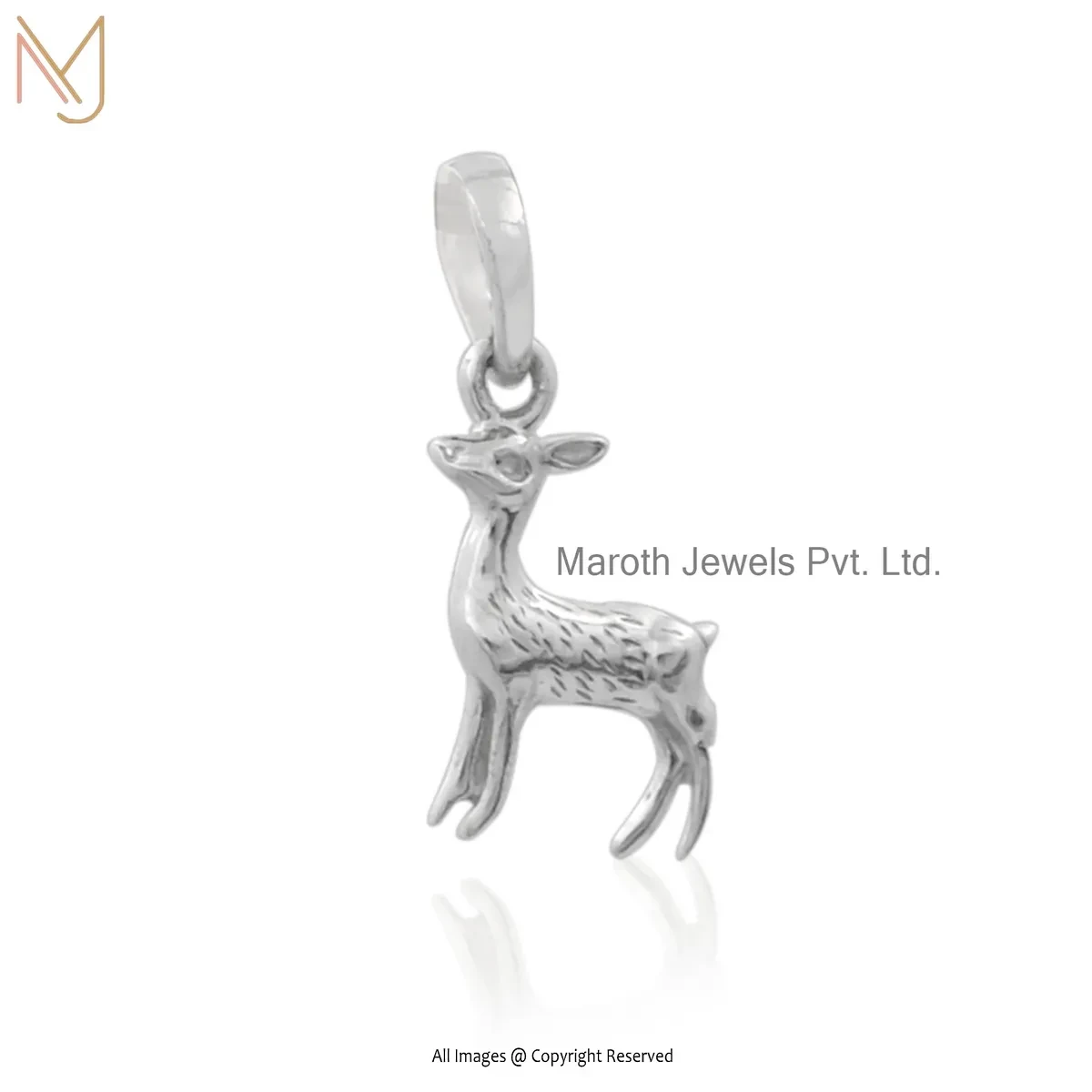 14K White Gold Deer Charm Pendant Jewelry Supplier