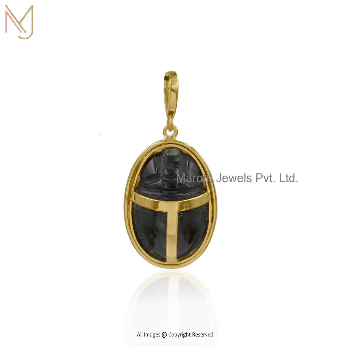 925 Silver Yellow Gold Plated Black Onyx Scarab Pendant Manufacturer