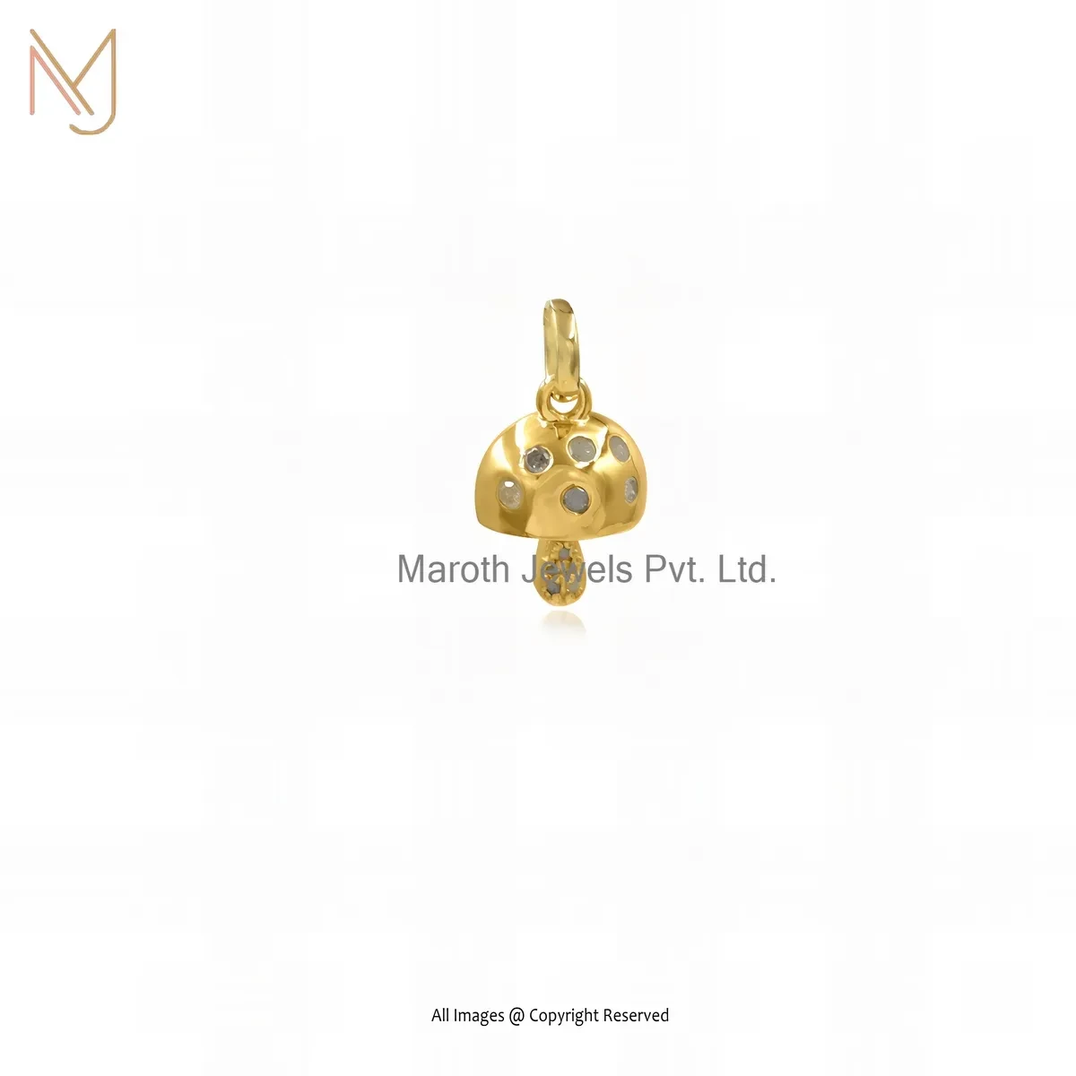14K Yellow Gold Diamond Mushroom Pendant Custom Jewelry