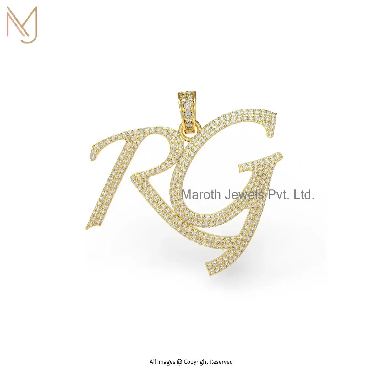 Wholesale 14K Yellow Gold RG Letter Pave Diamond SI GH Pendant