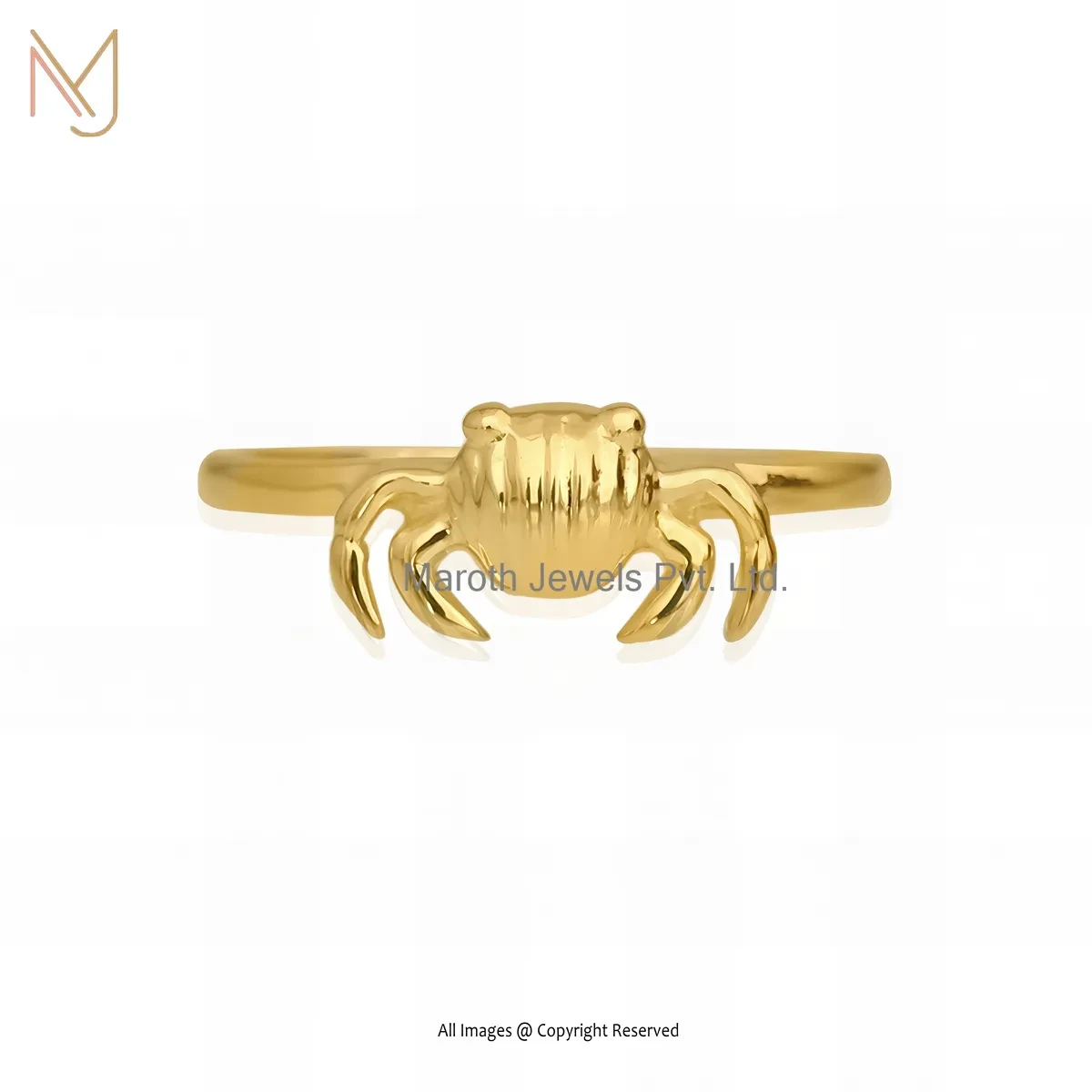 14K Yellow Gold Crab Charm Ring Custom Jewelry
