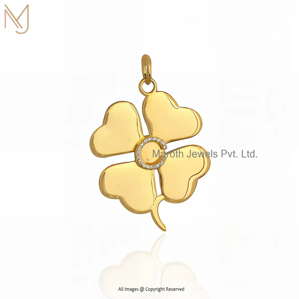 925 Silver Yellow Gold Plated Cubic Zircon Four Clover Pendant Manufacturer