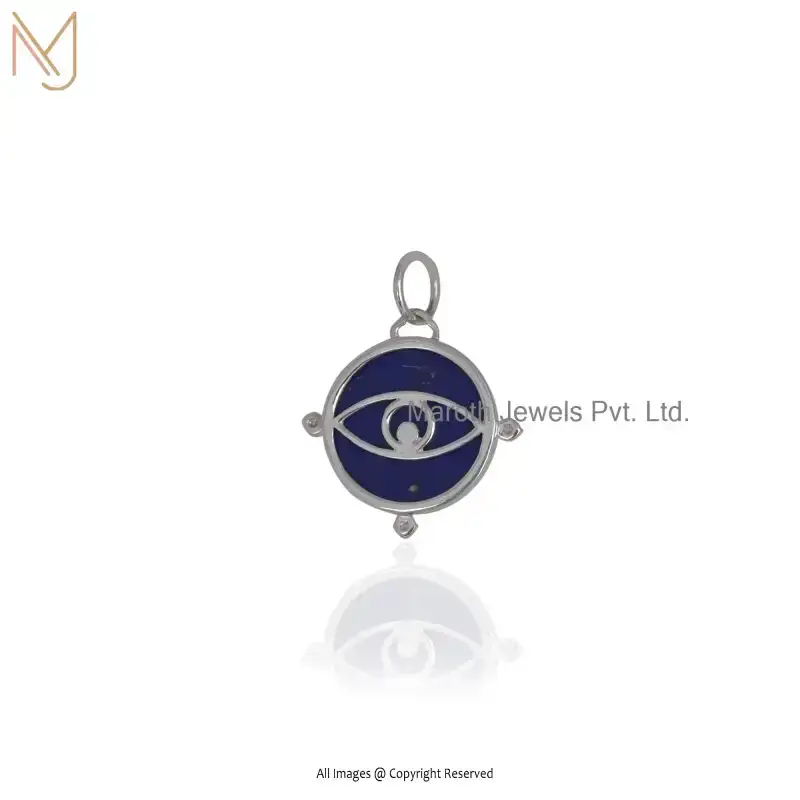 925 Silver Natural Silver Plated Lapiz Lazuli Moissanite Gemstone Moon Face Charm Pendant Manufacturer