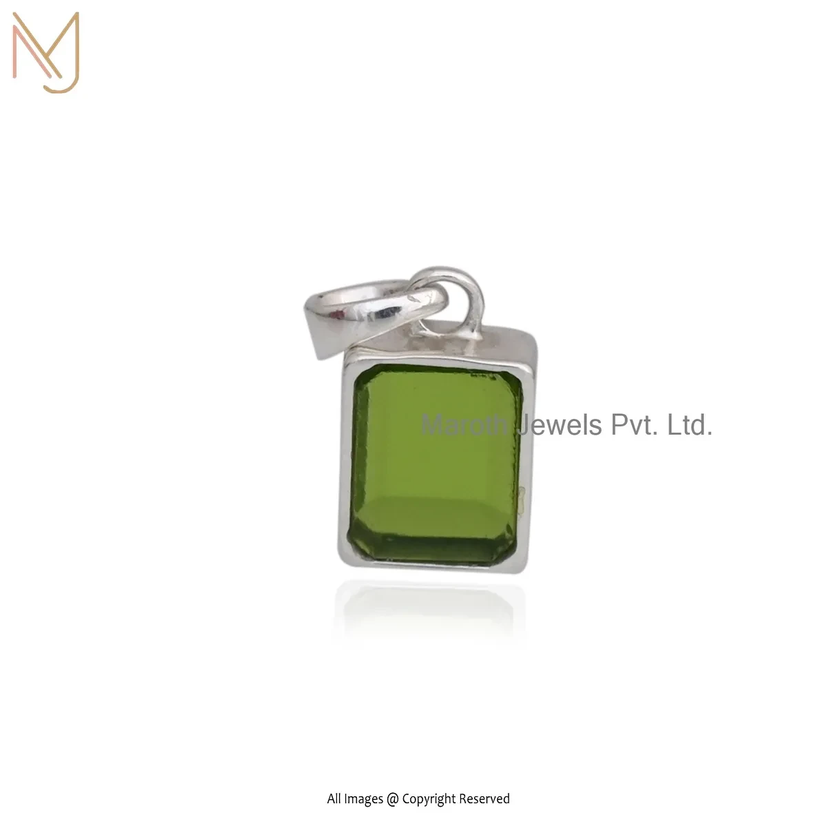 14K Yellow Gold Peridot Emerald Cut Pendant Jewelry Supplier