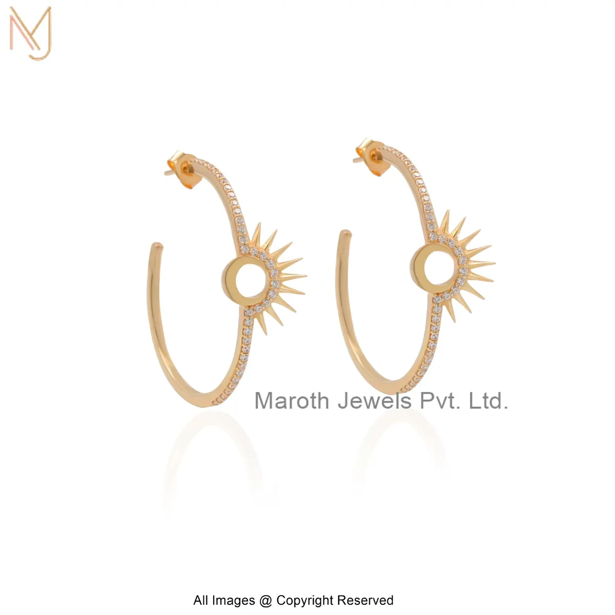 925 Silver Yellow Gold Plated Cubic Zircon SunShine Bright Hoops Earring Custom Jewelry
