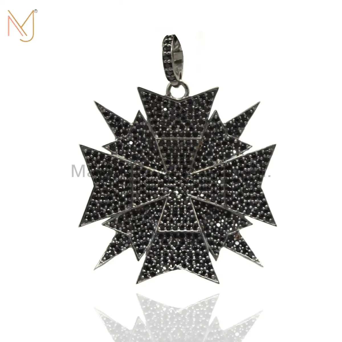925 Silver Black Rhodium Plated Pave Black Diamond Gemstone Cross Pendant Custom Jewelry