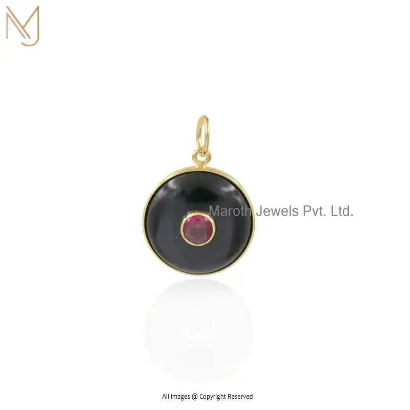 925 Silver Yellow Gold Plated Turquoise And Amethyst Ball Gemstone Round Pendant USA