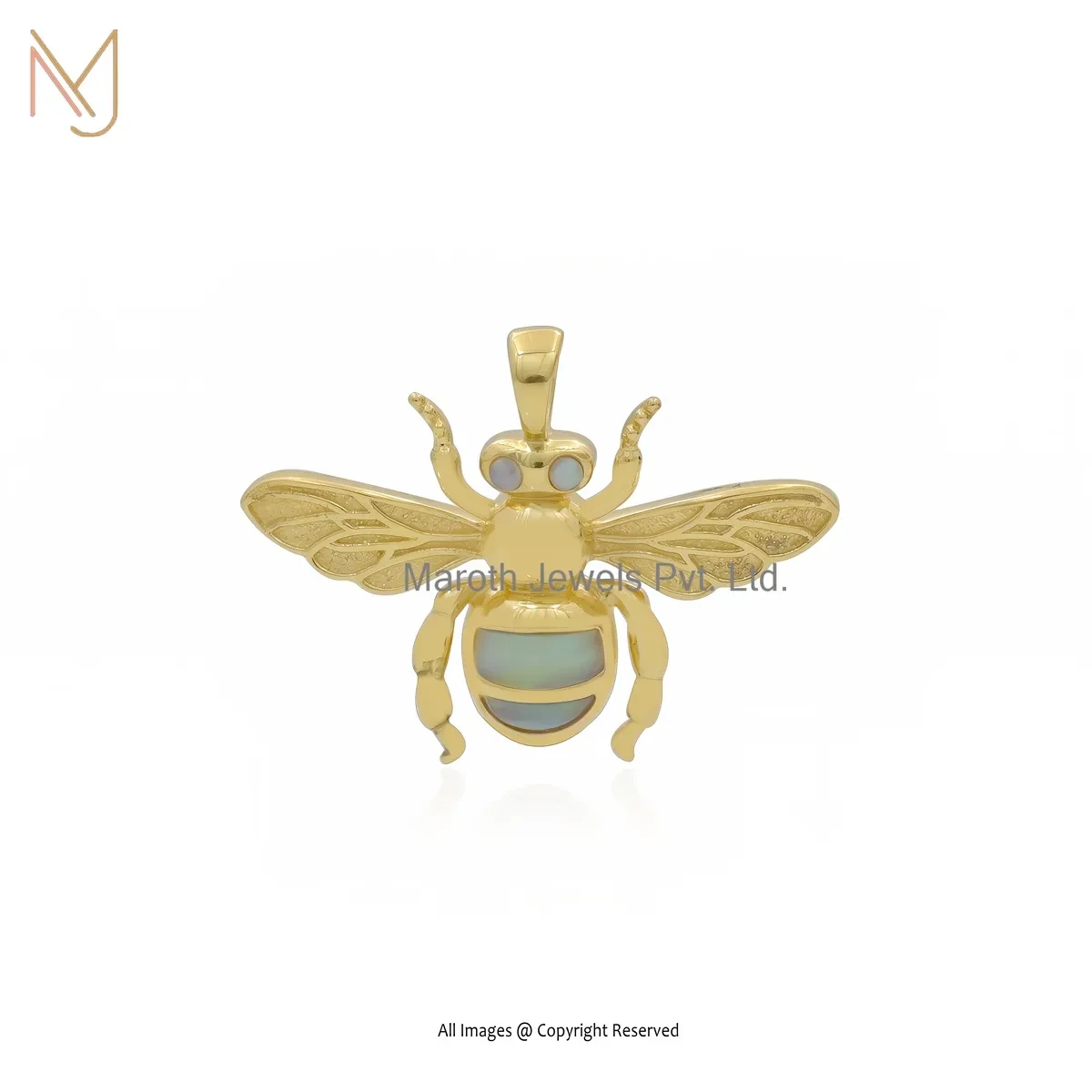 925 Sterling Silver Yellow Gold Plated Ethiopian Opal Bee Pendant Manufacturer