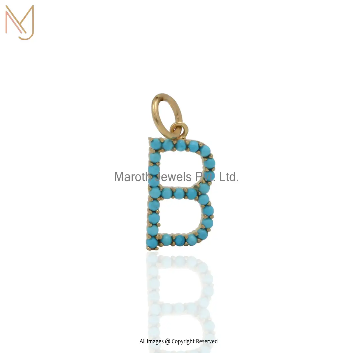 14K Yellow Gold Turquoise Gemstone B Letter Charms Manufacturer