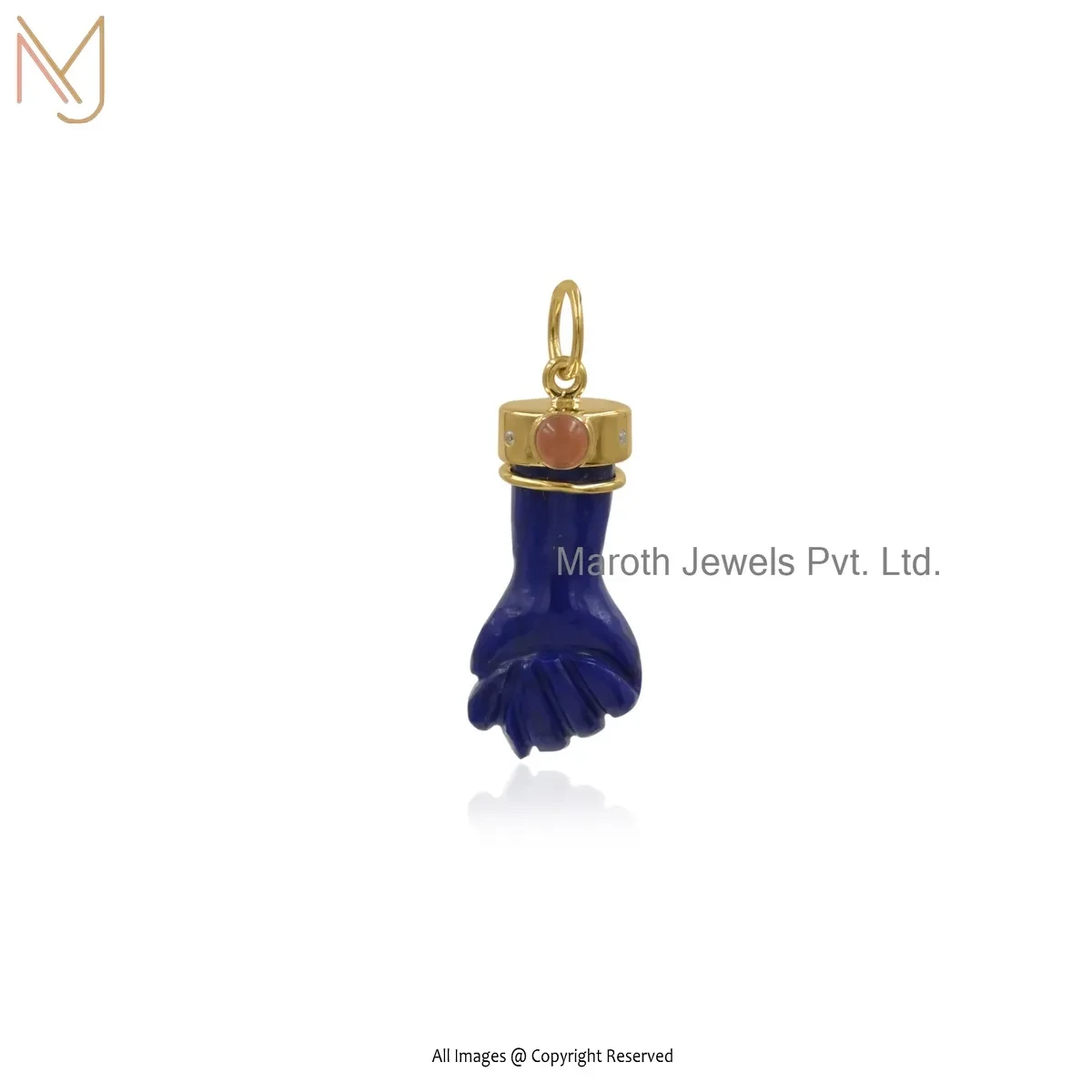 Wholesale 925 Silver Yellow Gold Plated Diamond Cubic Zircon & Lapiz Lazuli Gemstone Figa Pendant