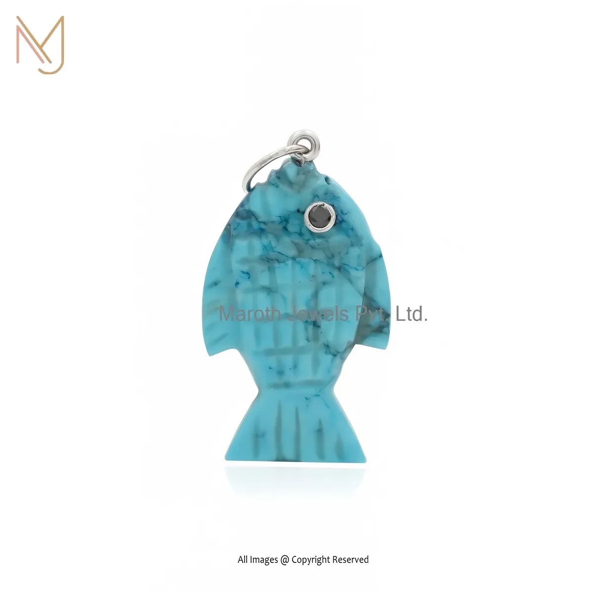 Wholesale 925 Silver Natural Silver Plated Turquoise & Black Cubic Zircon Fish Charm Pendant