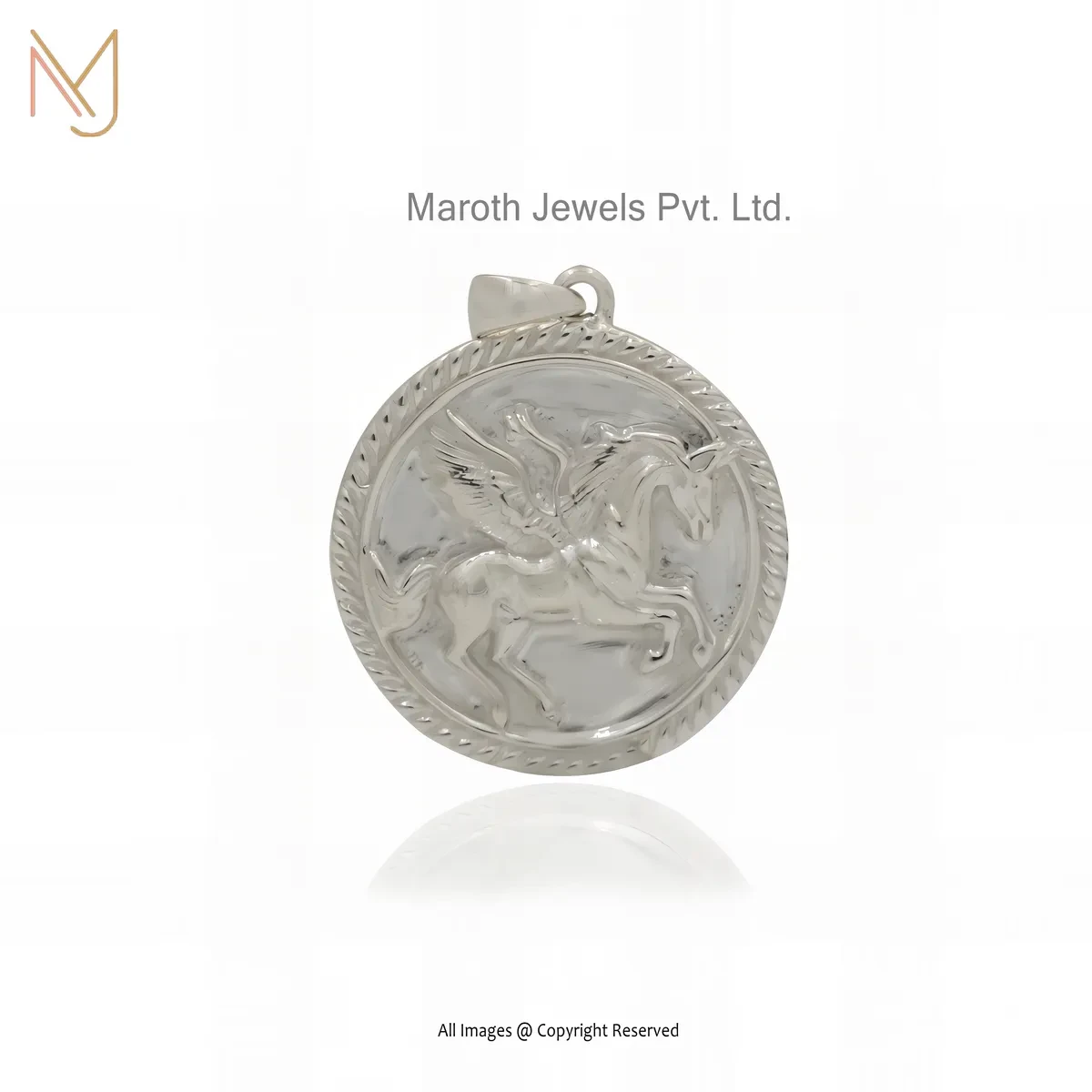 925 Silver Natural Silver Plated Winged Horse Coin Charm Pendant Jewelry Supplier