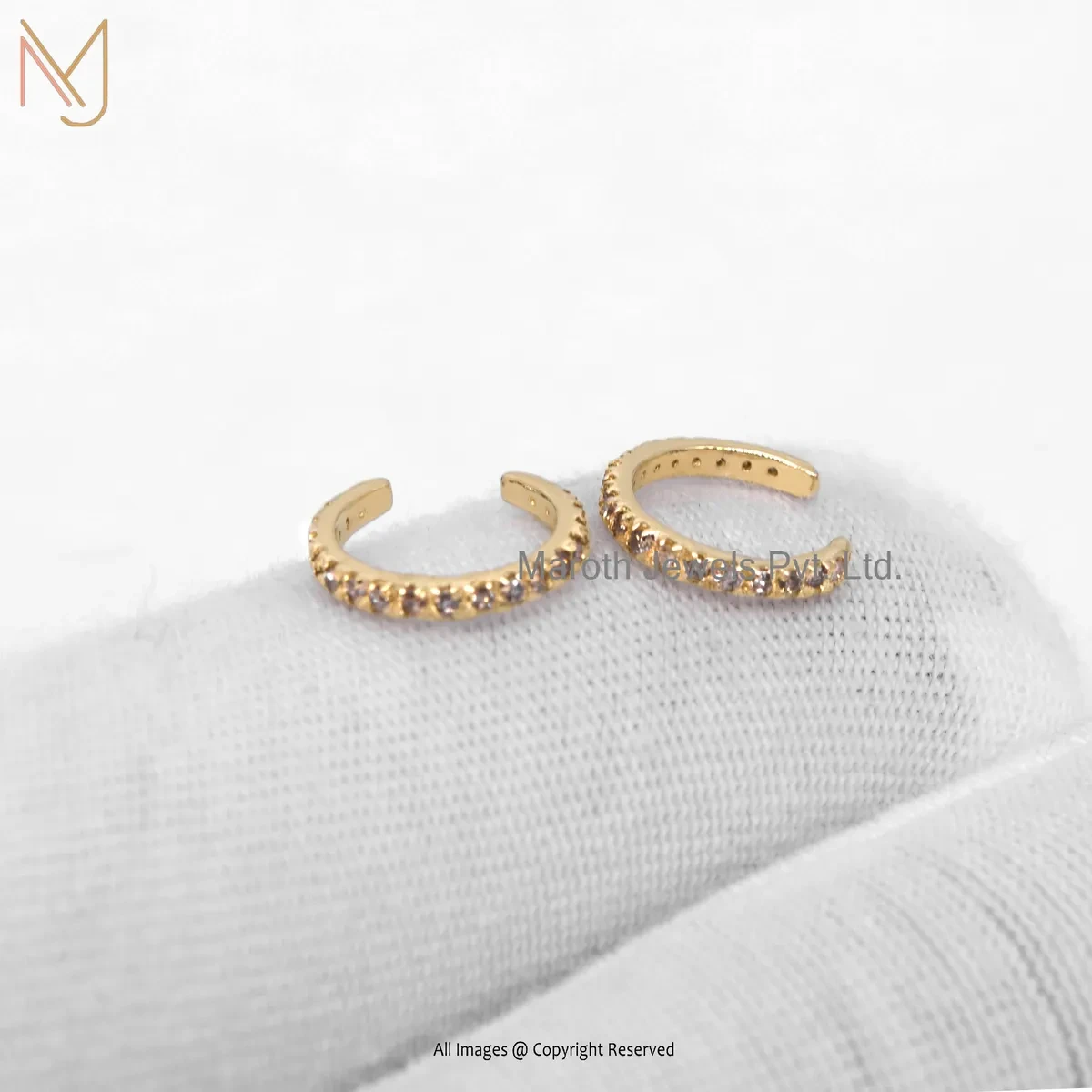 14K Yellow Gold Moissanite Ear Cuff Huggie Earring Custom Jewelry
