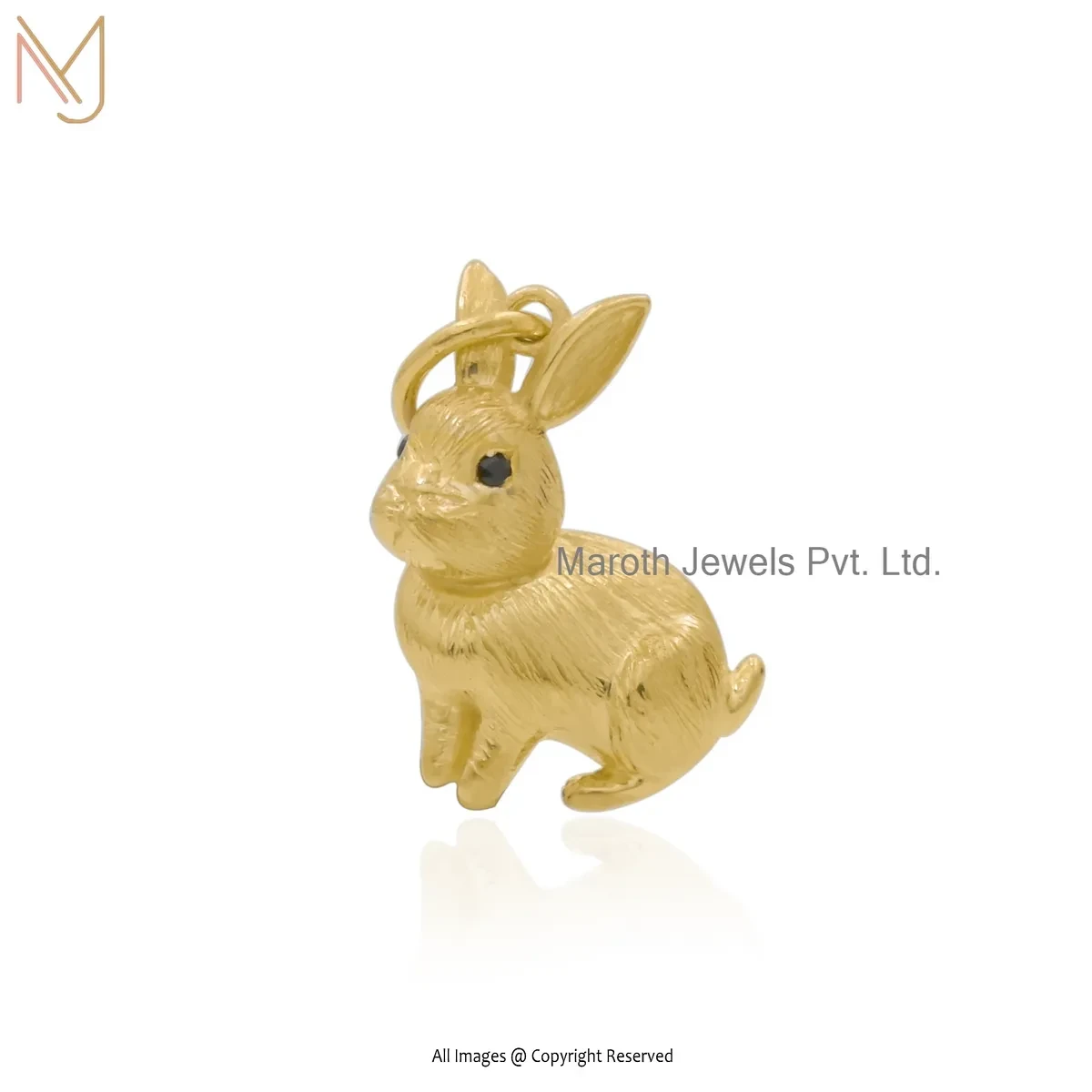 Private Lable 925 Silver Yellow Gold Plated Black Cubic Zircon Rabbit Charm Pendant