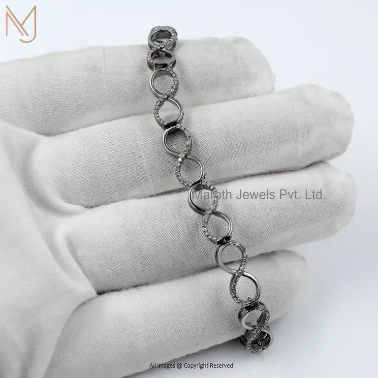 925 Silver Rhodium Plated Pave Diamond Figure Eight Bracelet Manufacturer