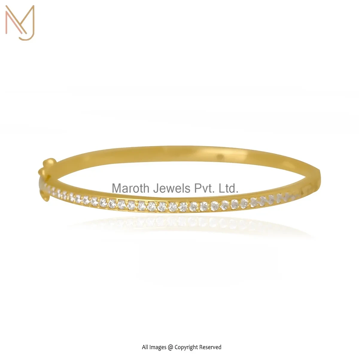 Wholesale 14K Yellow Gold Cubic Zircon Diamond Round Bangle