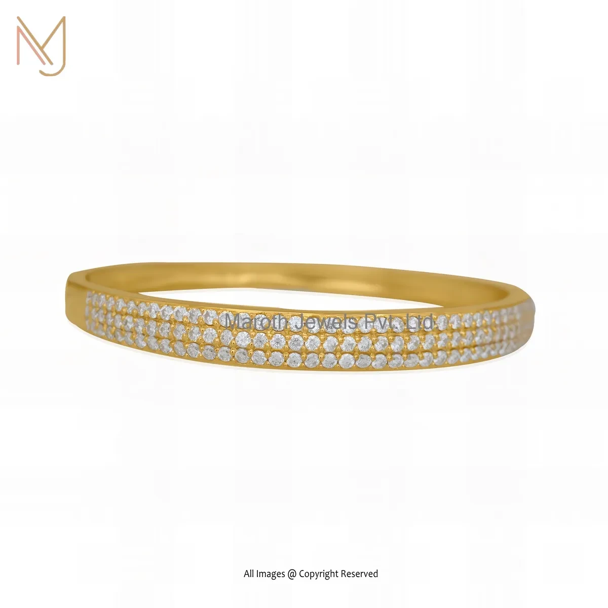 Private Lable 14K Yellow Gold Moissanite Statement Diamond | Triple Row Diamonds Bangle