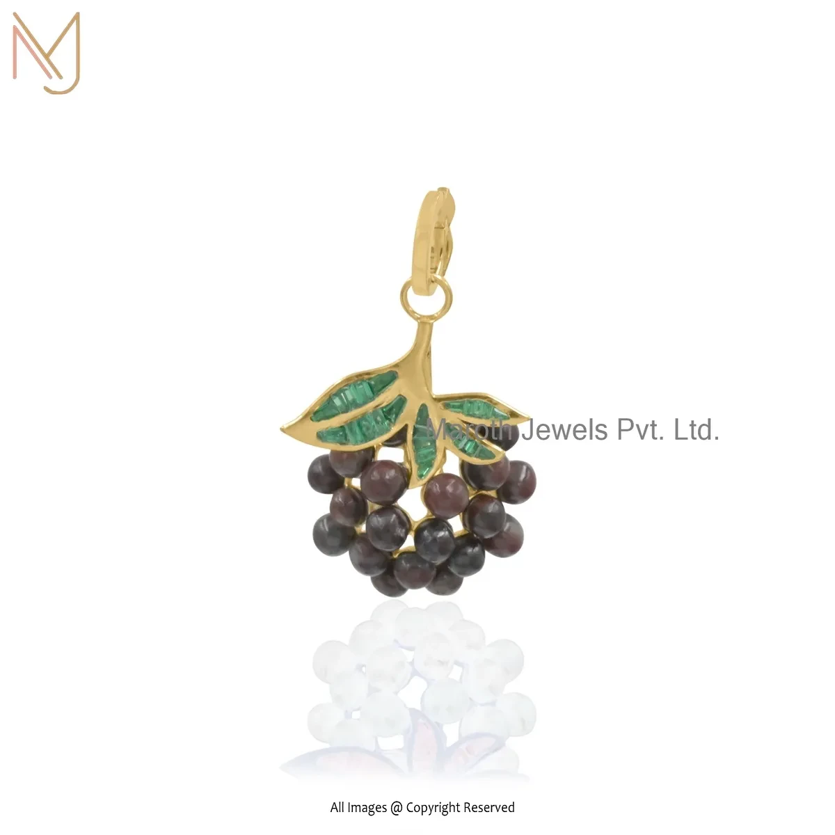 925 Silver Yellow Gold Plated Green Cubic Zircon & Bloodstone Gemstone Grapes Charm Pendant USA