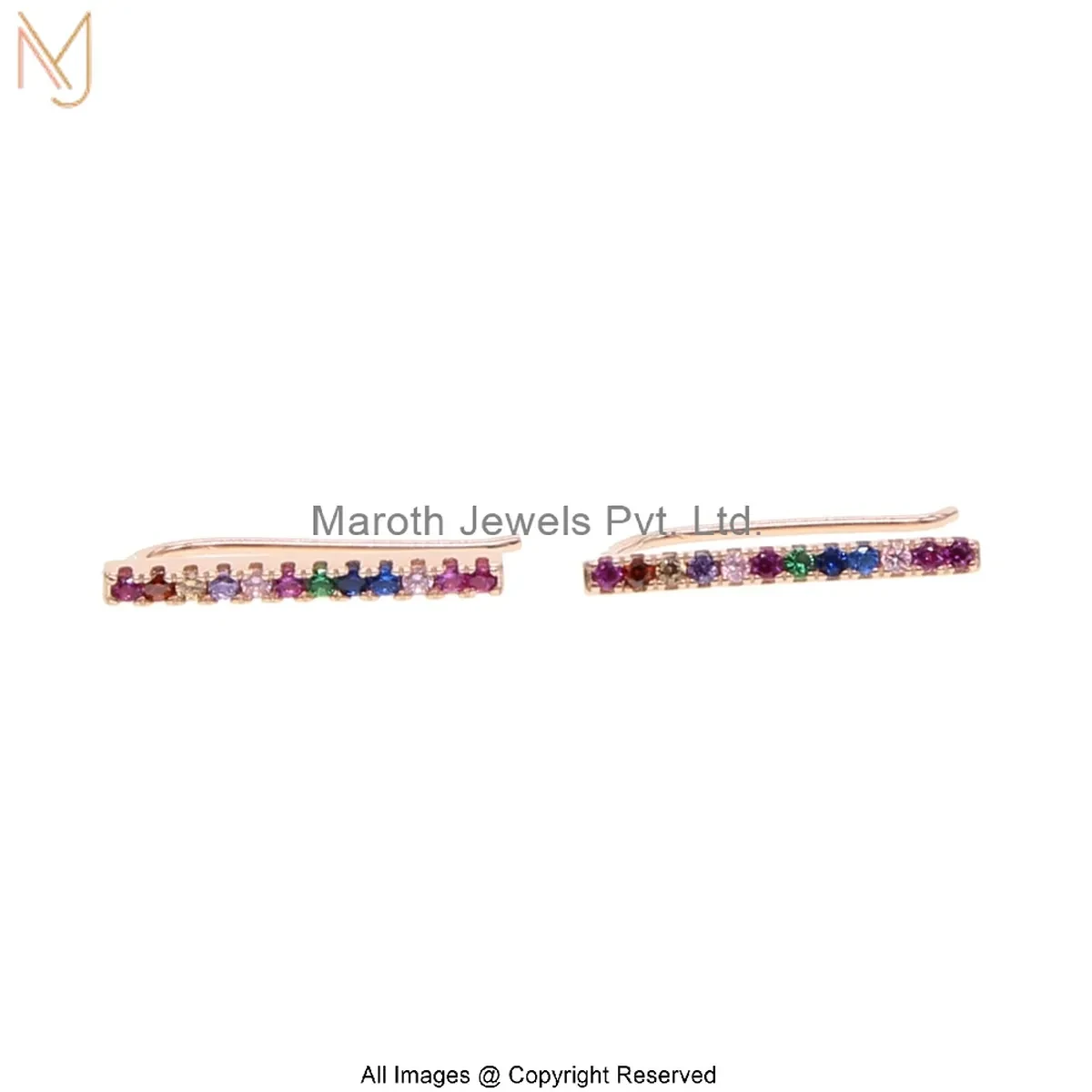 14K Yellow Gold Multi Gemstone Bar Stud Earring Jewelry Supplier