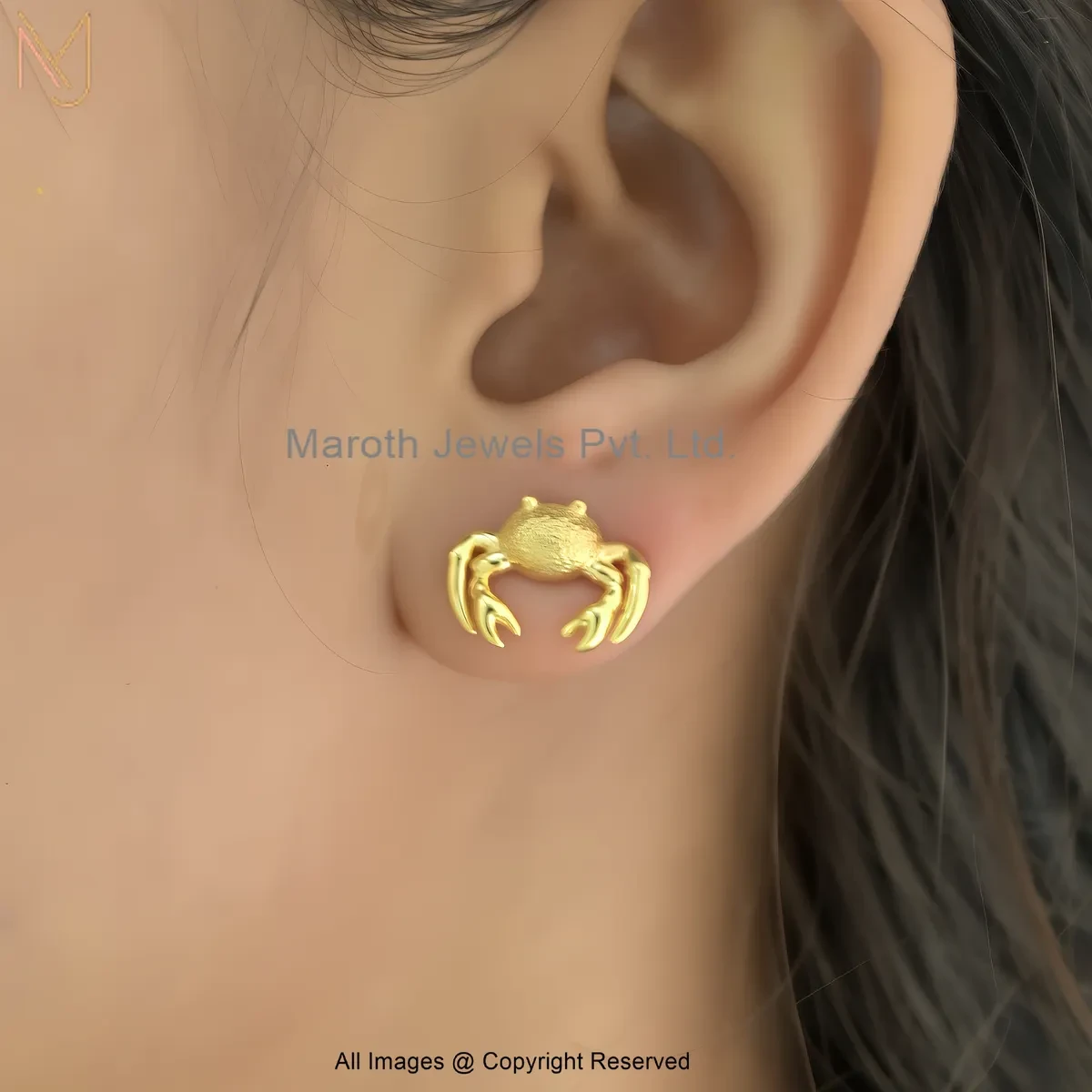 925 Silver Yellow Gold Plated Crab Motif Gold Stud Earrings Jewelry Supplier