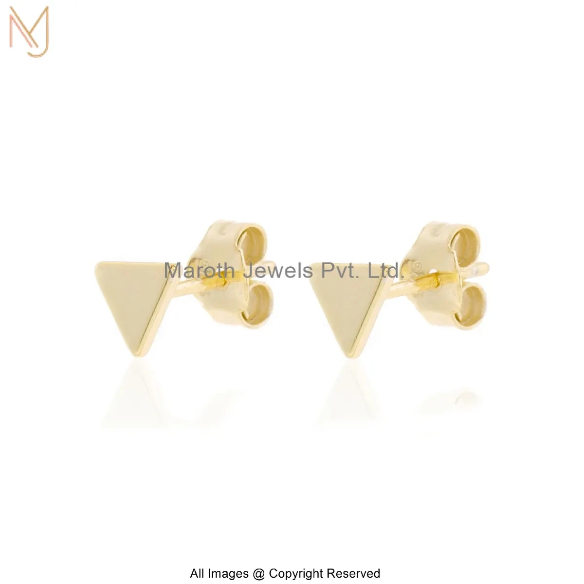 925 Silver Yellow Gold Plated Minimal Triangle Stud Earrings Manufacturer