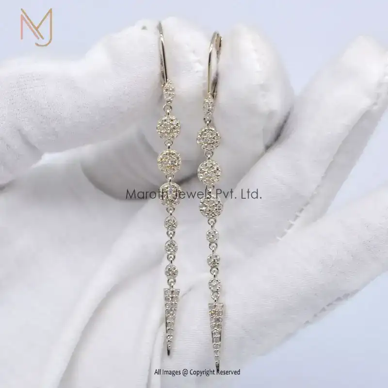 Private Label 14K Yellow Gold White Diamond Clip Lock Drop Earrings