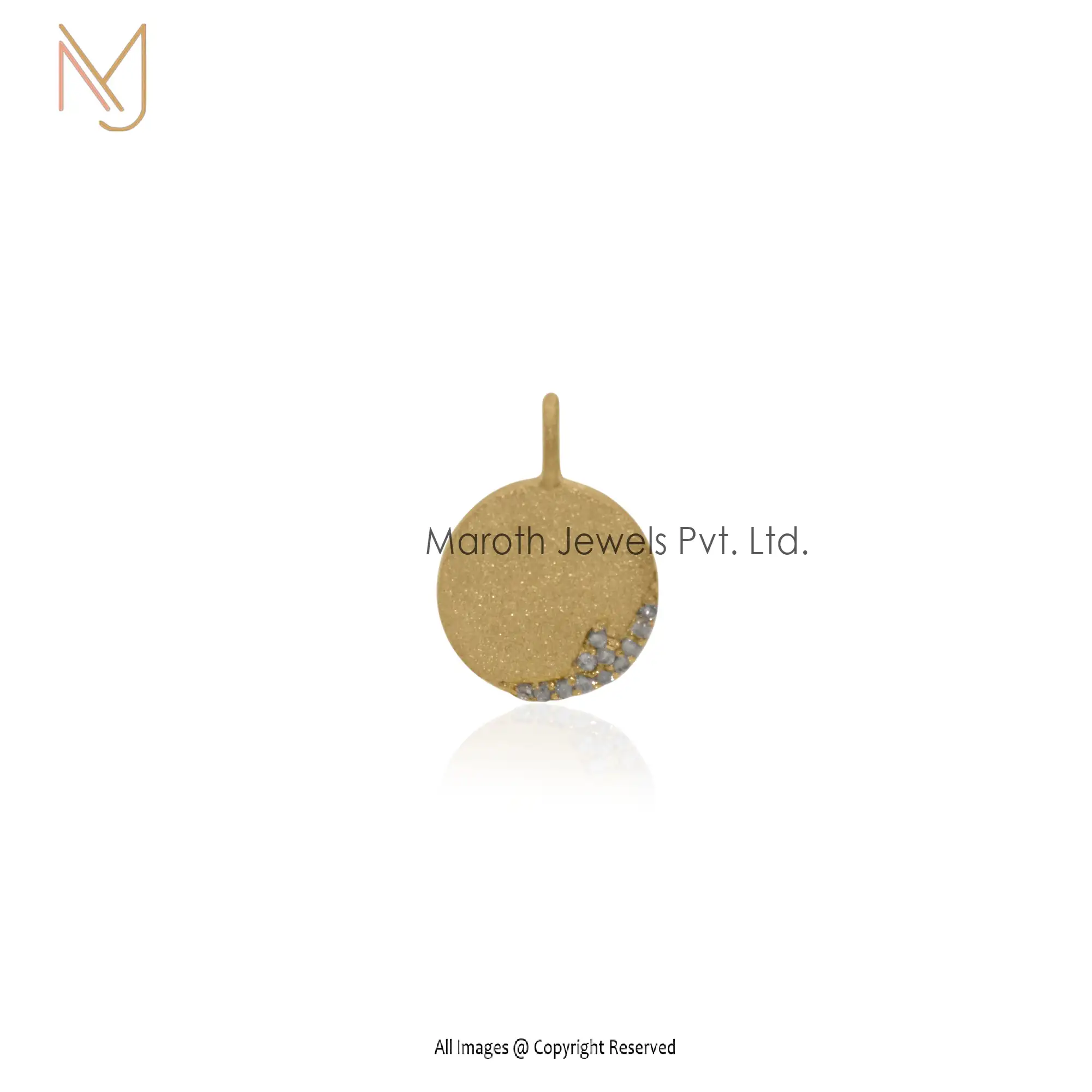 14K Soild Yellow Gold Pave Diamond Round Disc Pendant Jewelry Manufacturer