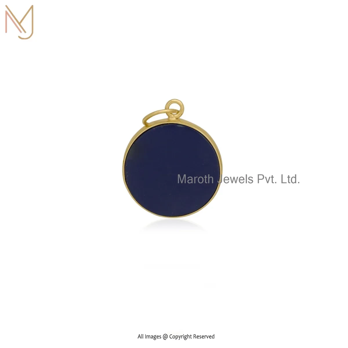 925 Silver Yellow Gold Plated Lapiz Lazuli Disc Pendant Custom Jewelry