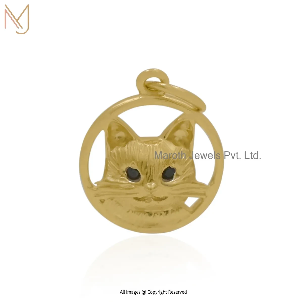 925 Silver Yellow Gold Plated Black Cubic Zircon Kitty Charm Pendant Custom Jewelry