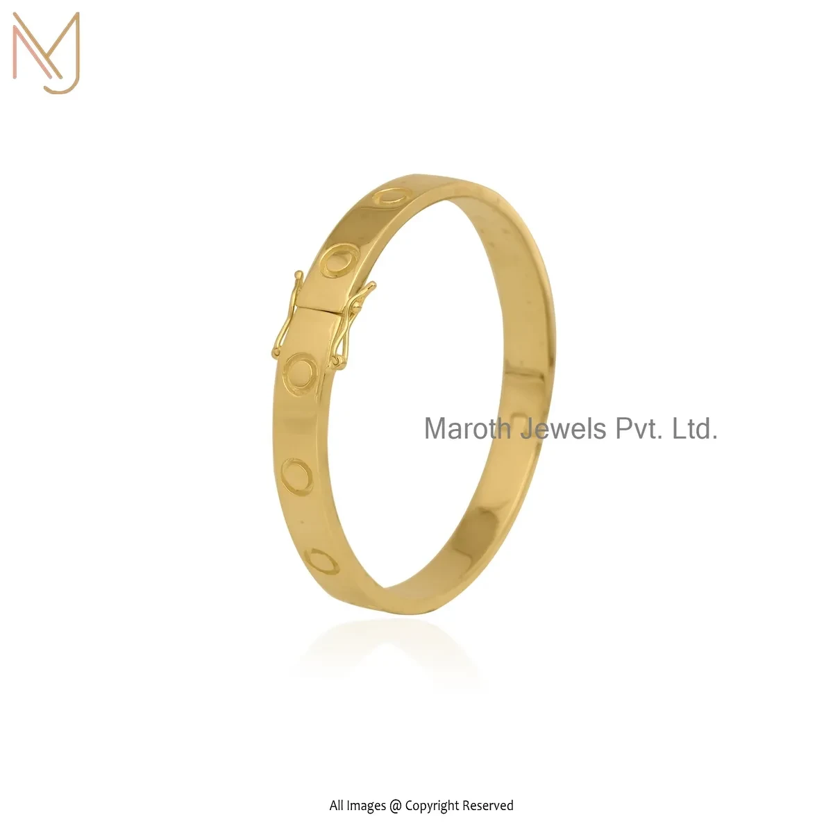 925 Sterling Silver Yellow Gold Plated Hinged Bangle Jewelry Manufacturer