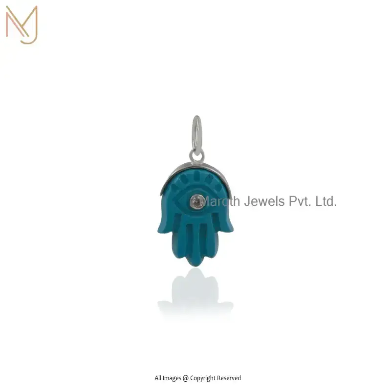 Private Lable 14K Yellow Gold Garnet-Green CZ Hamsa Gemstone Pendant