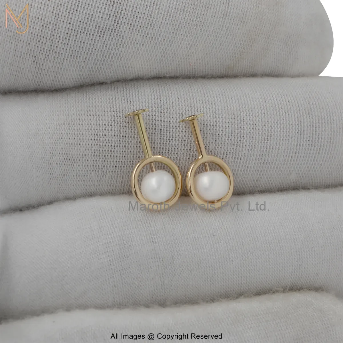 14K Yellow Gold Pearl Stud Earring Jewelry Supplier