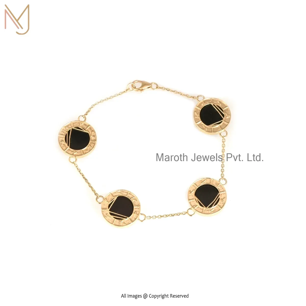 Wholesale 925 Silver Yellow Gold Plated Black Onyx Gemstone Anti Tarnish Bracelet