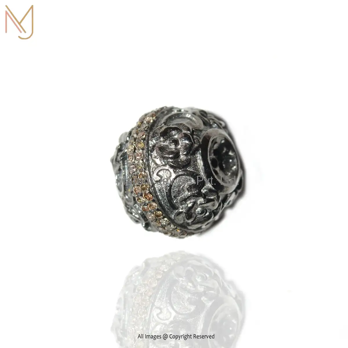 925 Sterling Silver Pave Diamond Round Beads Handmade Connector Finding Jewelry USA