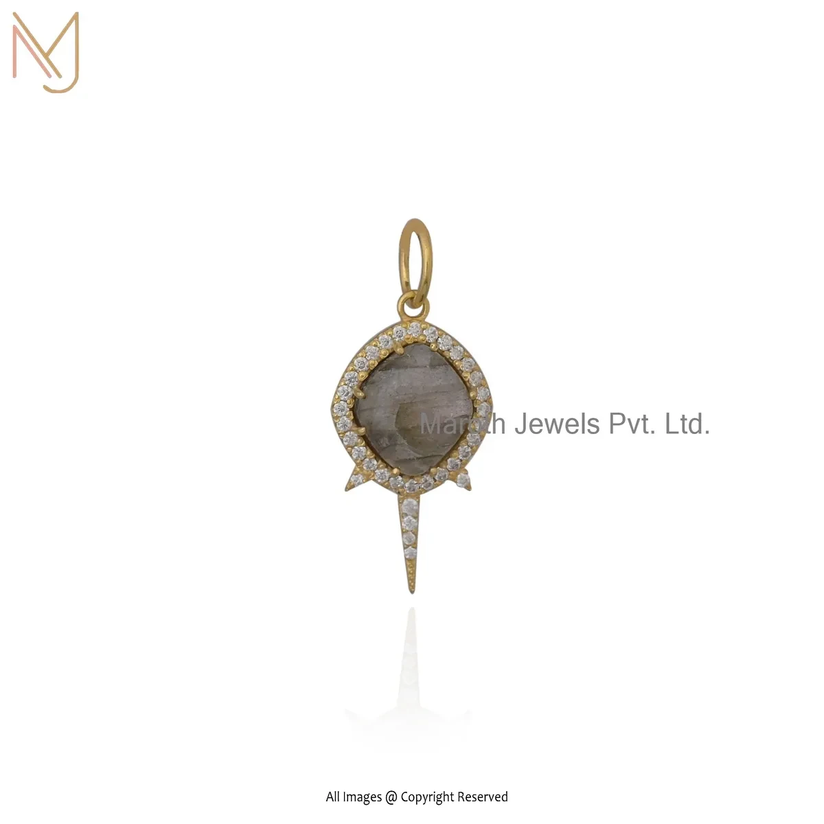 14K Yellow Gold Moissanite & Labradorite Square Pendant Manuafcturer